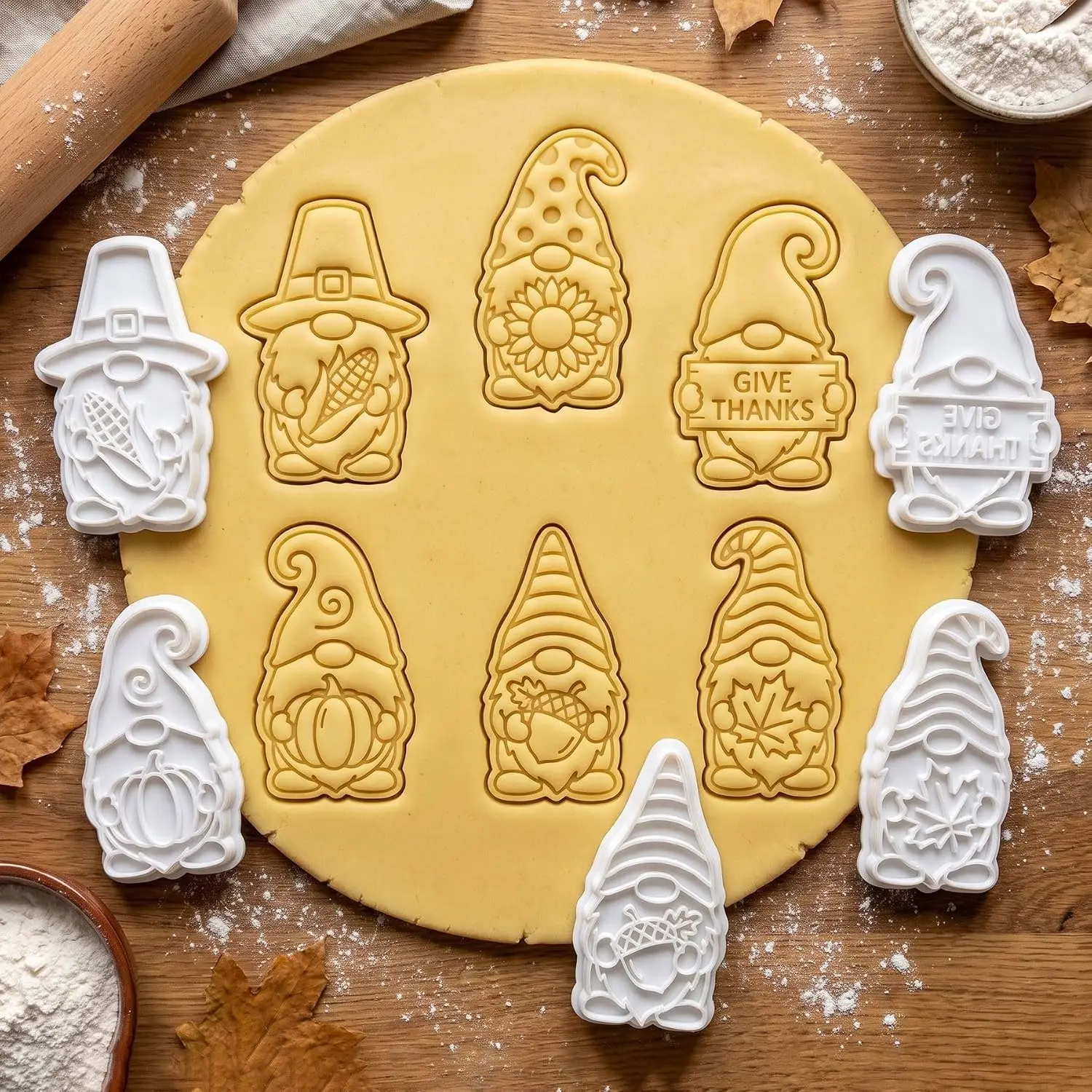 Thanksgiving Gnome Cookie Cutter Set of 6 with Embosser Stamp 6