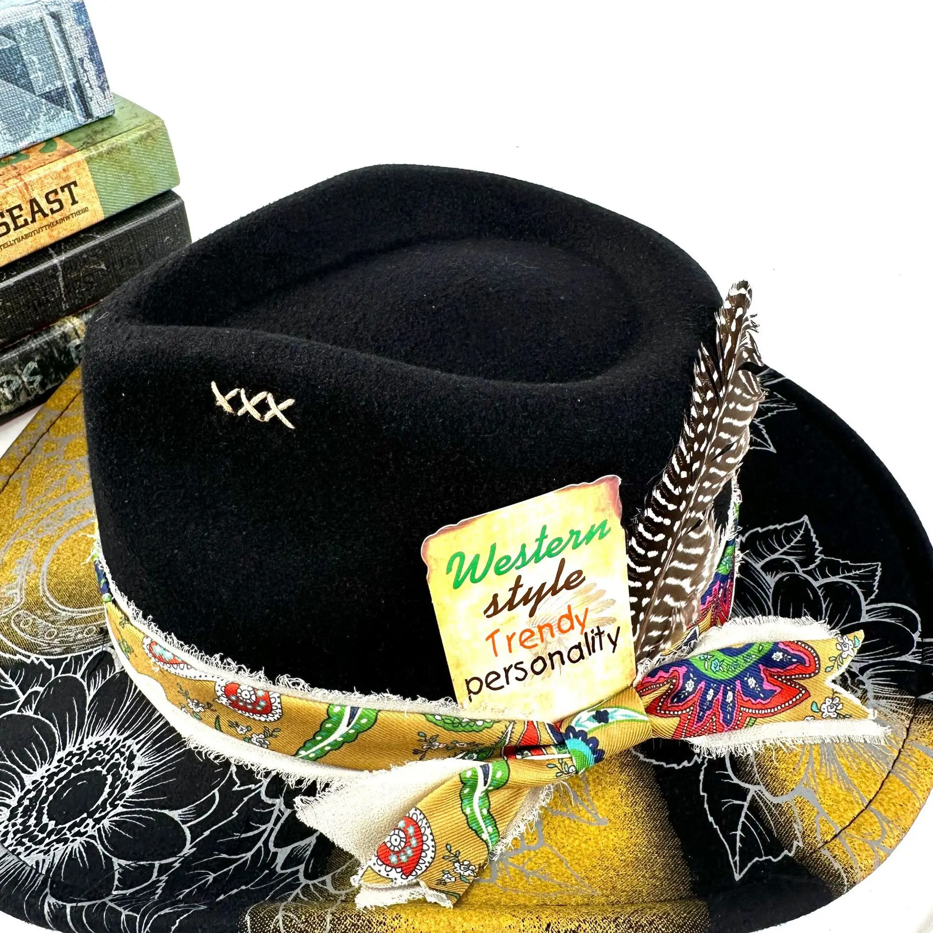 Gradiënt Spray Paint Brede Rand Cowboyhoed Verenlint Vilt Wol Fedora voor Vrouwen Feest Bruiloft 2025, Nieuwe Mode ​