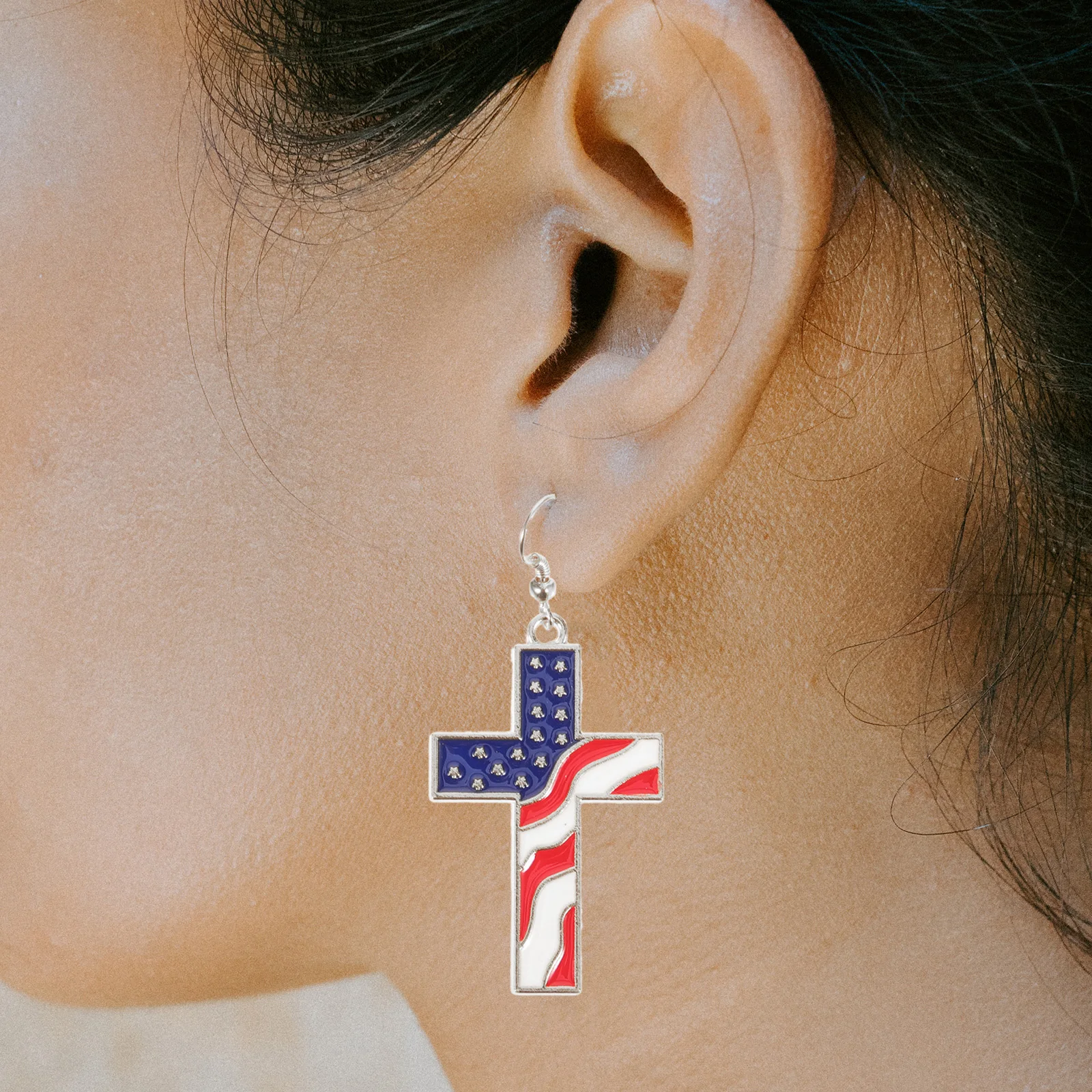 

1 Pair Independence Day Earrings Cross Shape Design Women Fashion Jewelry 4Th Of July Party Decorative Ear Danglers American