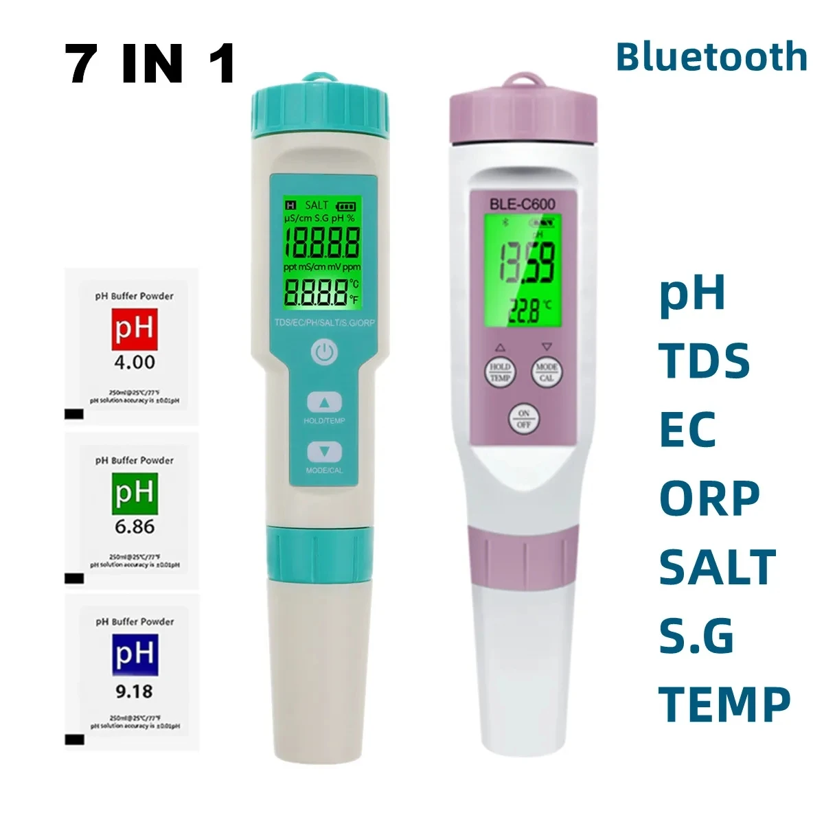 

Blue-tooth Digital 7 in 1 pH Meter PH/TDS/EC/ORP/Salinity /SG/TEMP Meter Water Quality Monitor Tester Drinking Water Aquariums