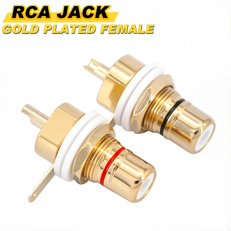 2/4PCS RCA Connector Female Socket Chassis Panel Mount CMC Connectors Audio Jack Red Black Cycle Nut AV Terminal