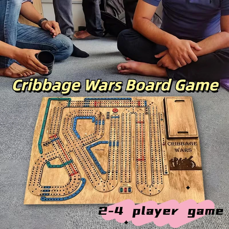 Cribbage War Game Classic Cribbage Board Game Set Built-in Placeable Pegs Family Game Cribbage War Game