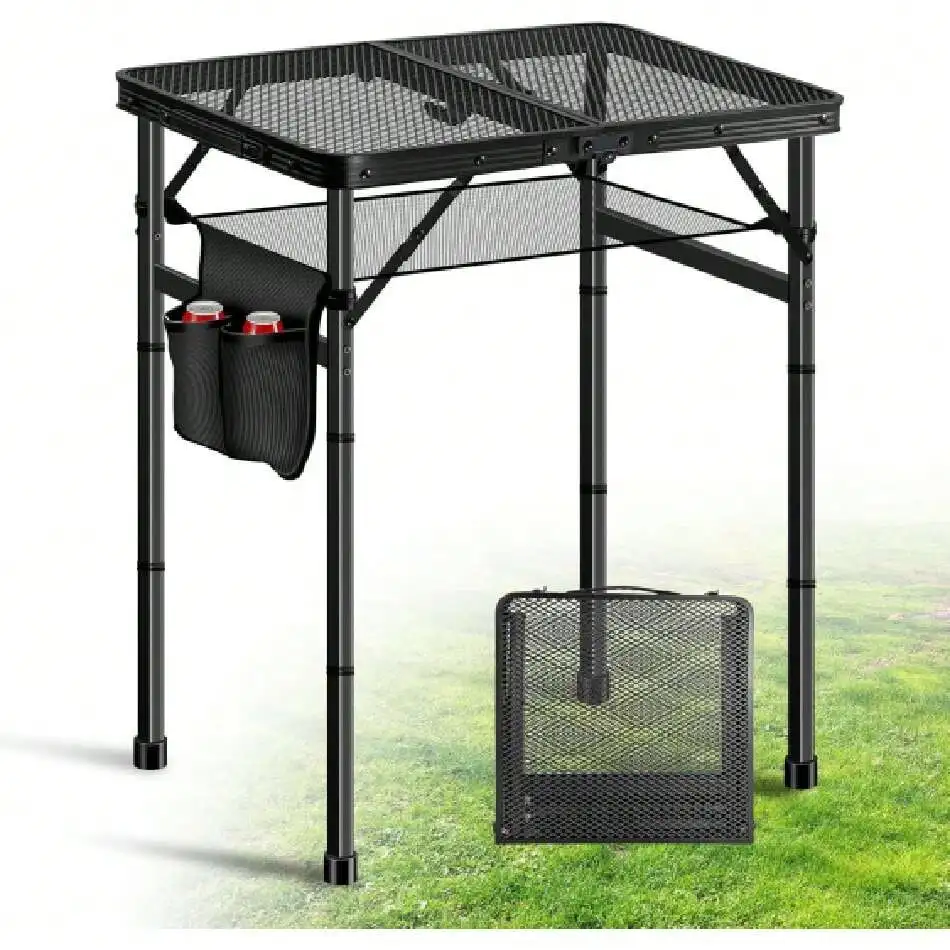 

Upgraded Folding Grill Table - Metal Portable Camping Table, 3 Height Adjustable Max 28", Lightweight Foldable For Outside BBQ 2
