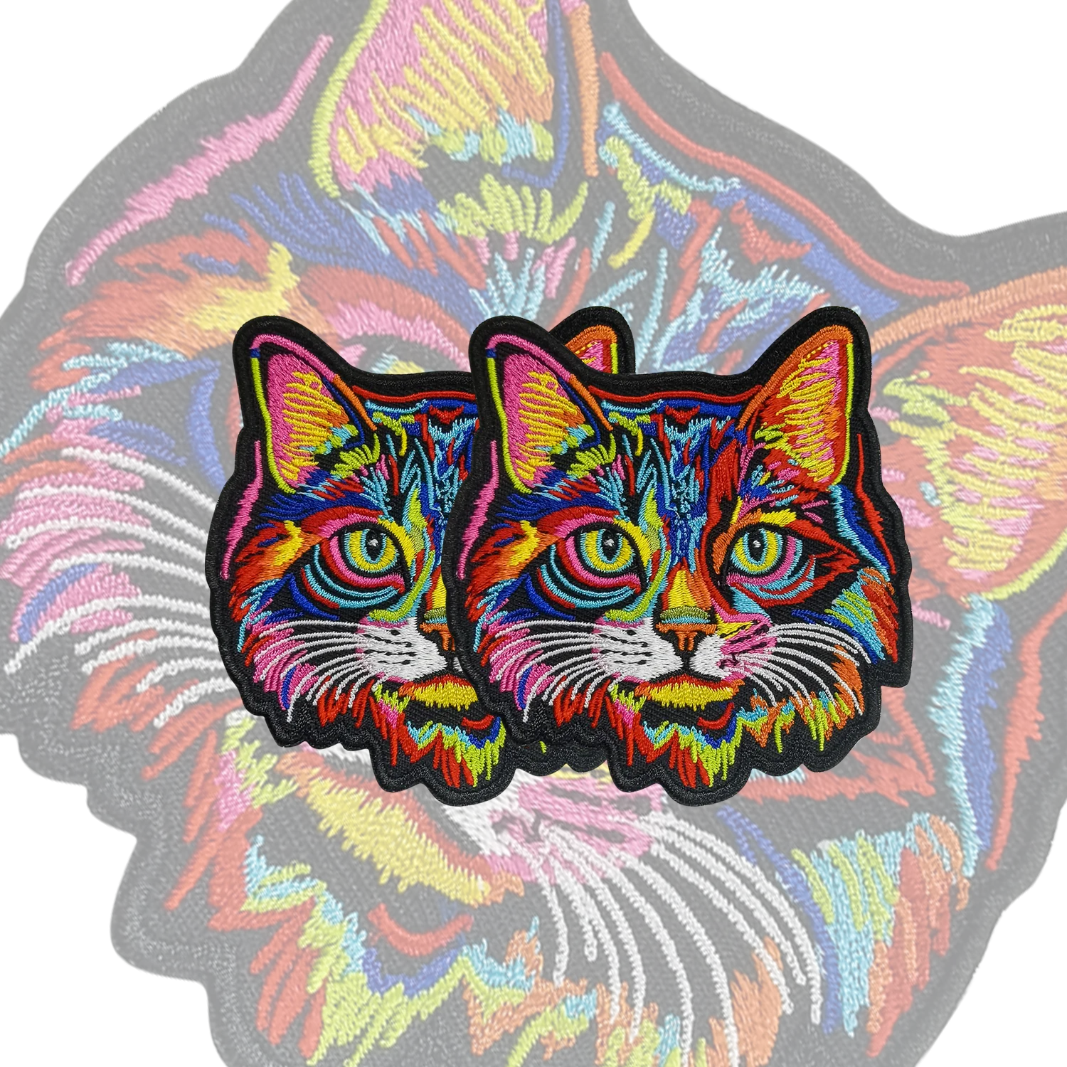 Imagem -06 - Patches Coloridos do Bordado da Cabeça do Gato para o Vestuário Ferro na Arte do Apoio Emblema Animal dos Desenhos Animados Apliques Diy