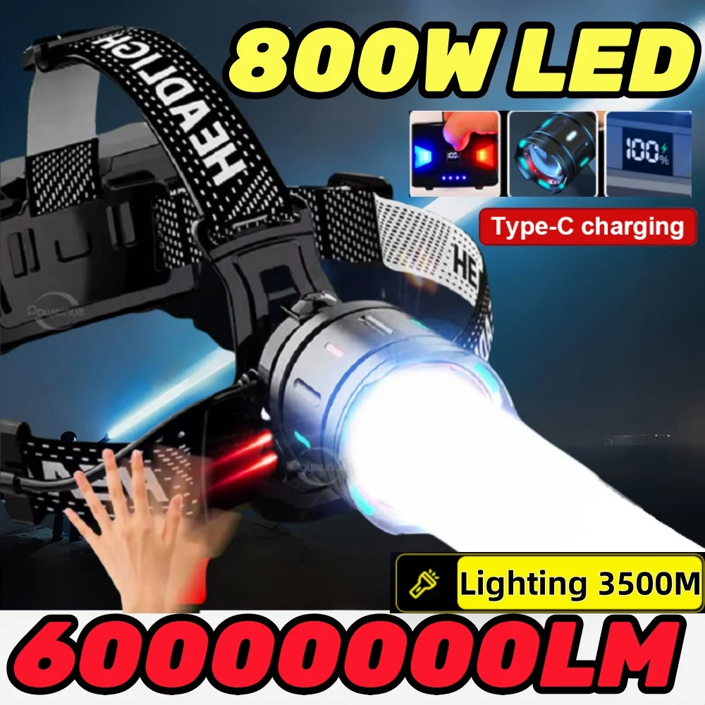 

Мощный 800W светодиодный регулируемый зум-датчик фары типа с перезаряжаемый водонепроницаемый дальний фонарь рыболовный