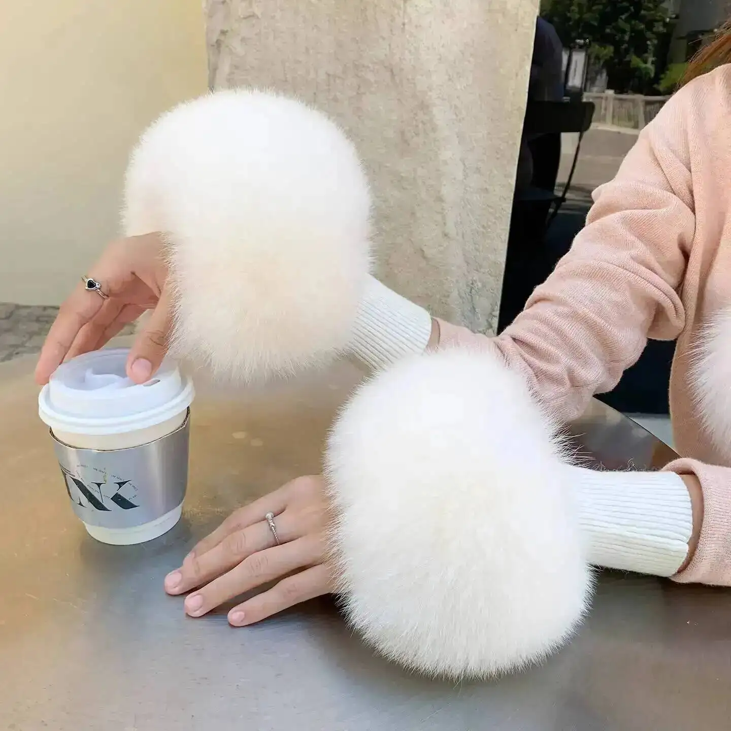 Manicotti in Vera Pelliccia di Volpe per Donna, Accessori Invernali di Lusso, Caldi e Autentici, Regalo di Moda