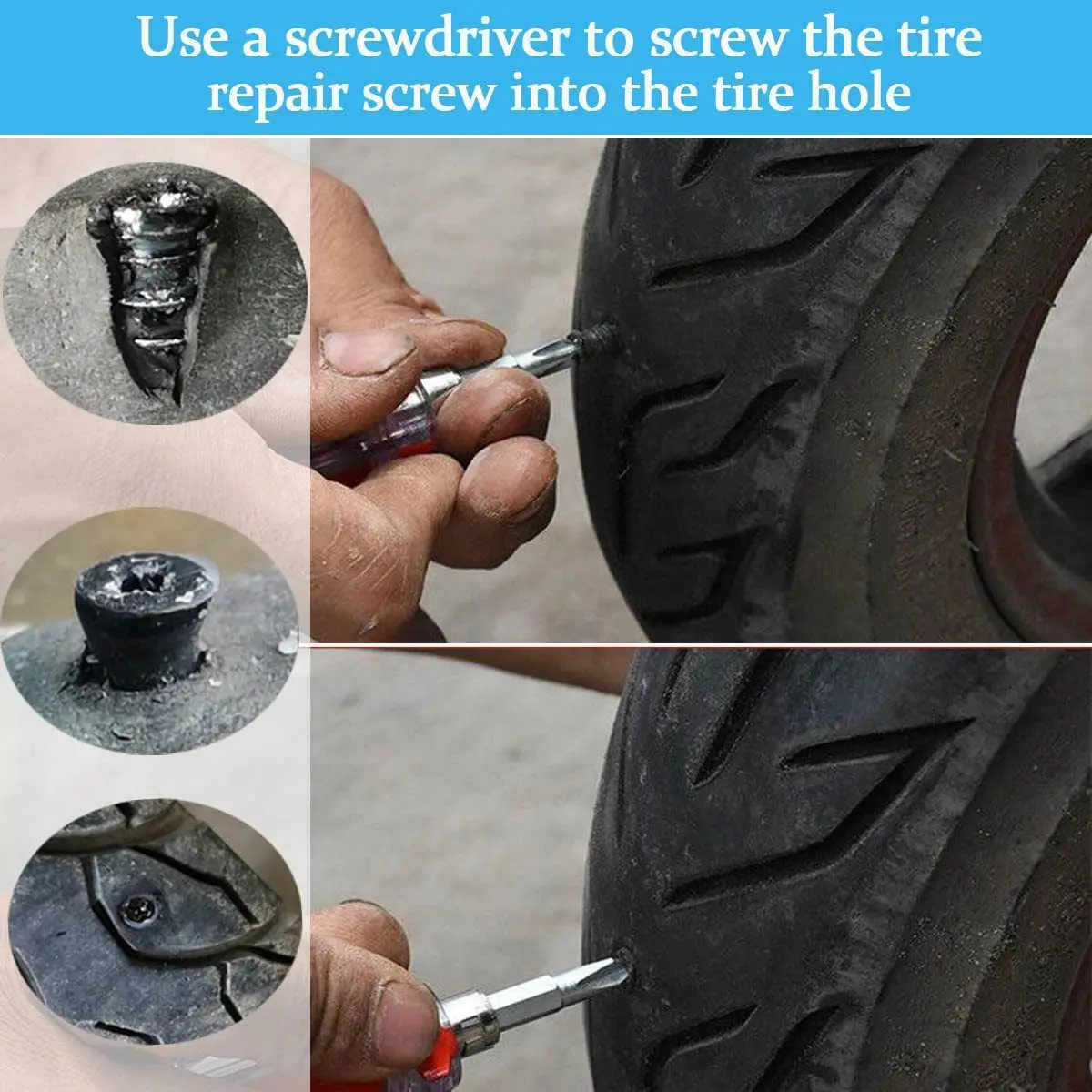 Universal Vacuum Tyre Repair Nail Kit Tubeless Tire Puncture Screw Fix Car Motorcycle ATV Patch Set