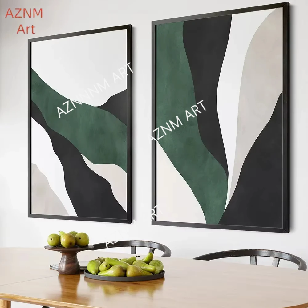 Abstraktes dunkles Smaragdgrün, Wandkunst, 2er-Set, HD-Leinwanddruck-Poster, Wohnzimmer, Raumdekoration Gemälde