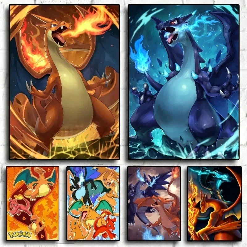 Pokemon Decorative Frameless Cartoon Charmander Fire-breathing Dragon Printing Room Decoration Poster Diamond Mural Holiday Gi