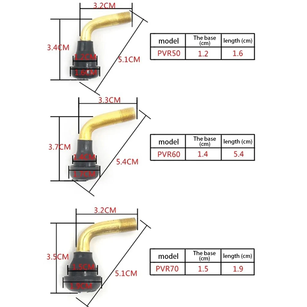 2Pcs Rubber/Brass Angled Valve Stems Tubeless Tyre For Electric Scooter Bike PVR 70/60/50/45° Tubeless Tires Nipple