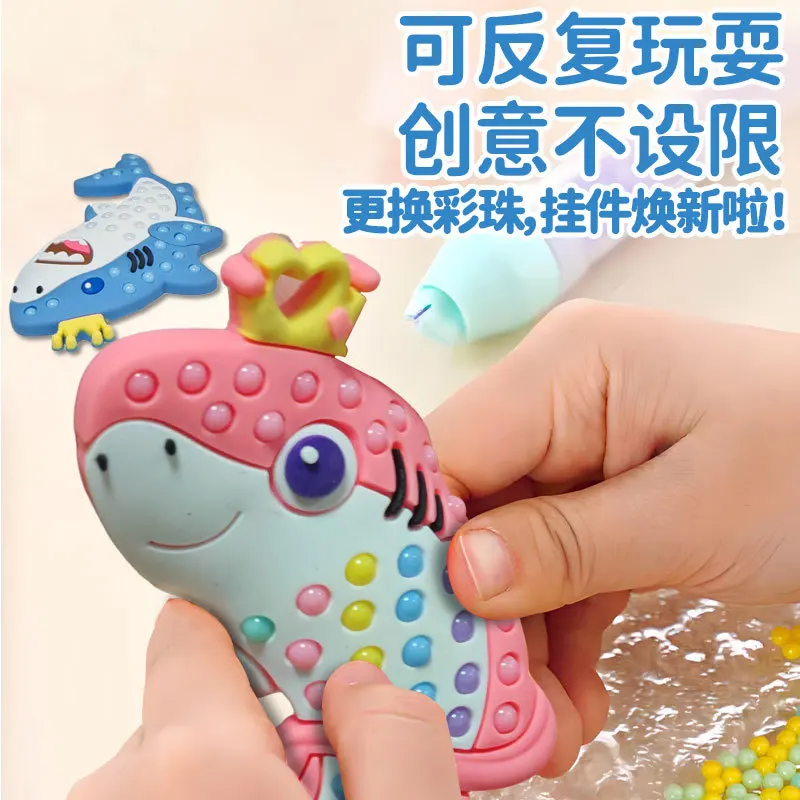 Crianças diy artesanato beading caneta interativa educacional pintura diamante tubarão brinquedo dos desenhos animados para meninos e meninas