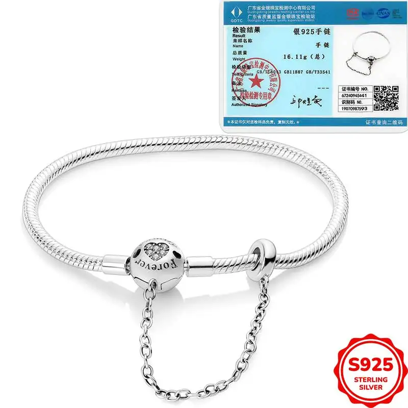 

925 Sterling Silver Bracelets 17-20CM OriginalSafety Chain Bracelet Fit DIY Charms Beads Fashion Women Jewelry