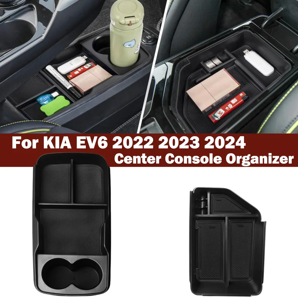 For KIA EV6 2022 2023 2024 Center Console Organizer Lower Tray Armrest Storage Box Cup Holder 2pcs Set Accessories