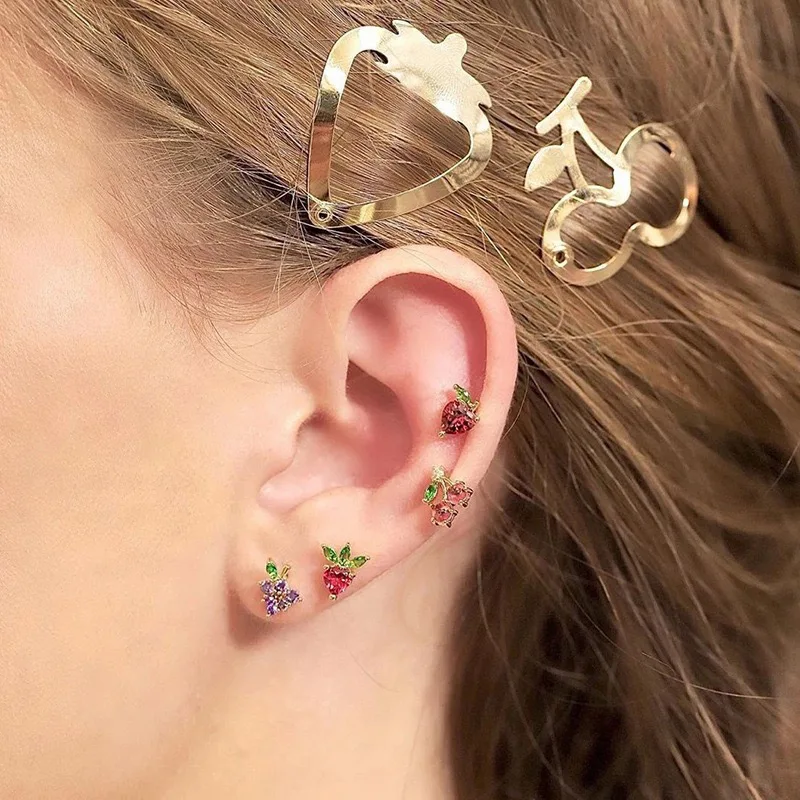 Fashion Sweet Cute Fruit Stud Earrings For Women Girls Small Red Zirconic Cherry Versatile Popular Daily Jewelry Accessories