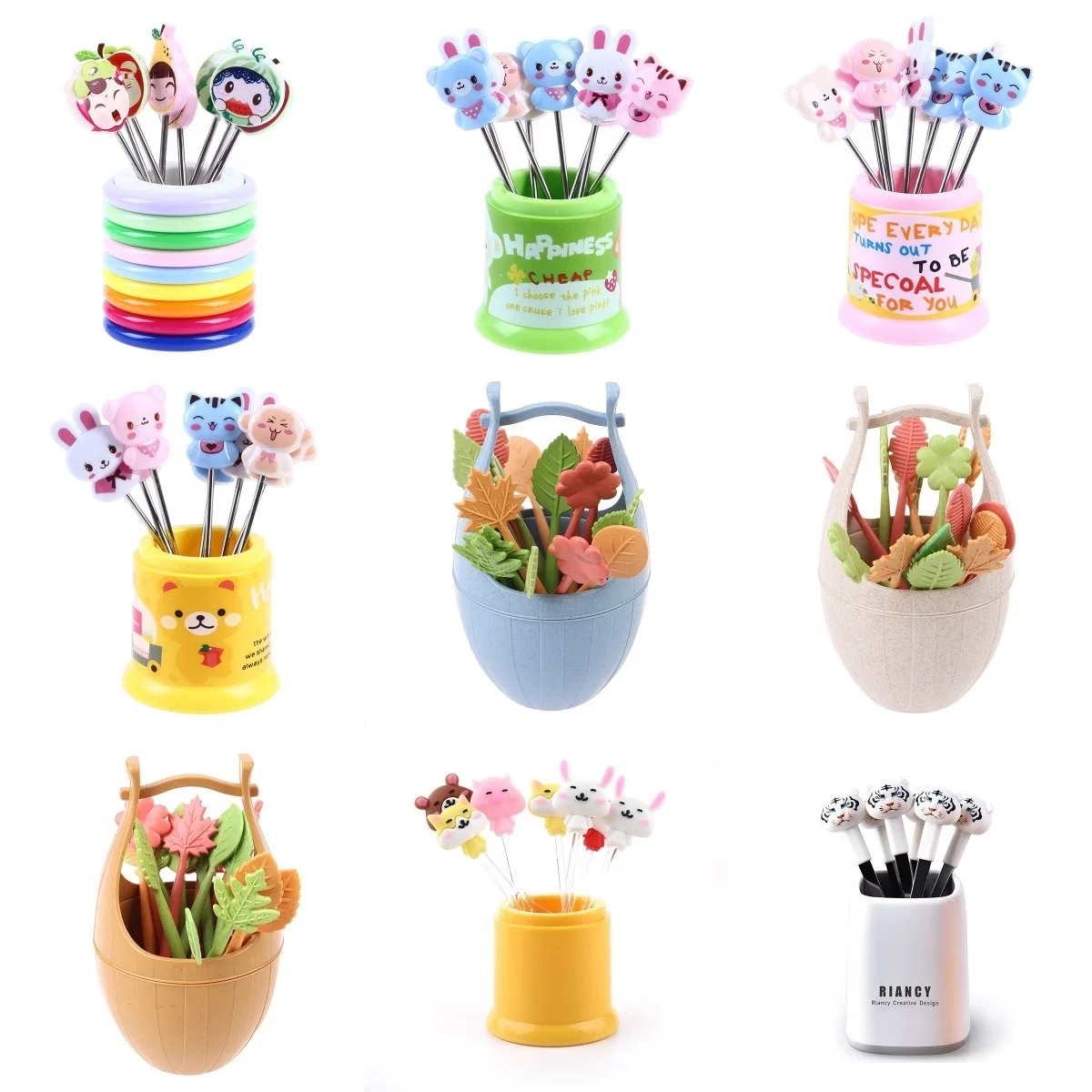 Mini Cartoon Fruit Fork Cute Cartoon Princess Stainless Dessert Fruit Forks with Holder Set Mini Salad Fruit Fork Food Flatware