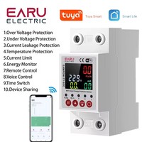 2P 63A Tuya Wifi LCD Digital Display Over Under Voltage Current Protector kWh Power Energy Meter Earth Leakage Timer Swich