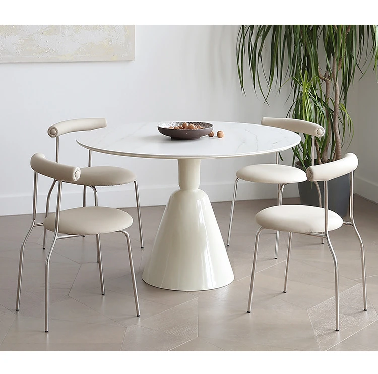 French Cream Style Rock Plate Holy Grail Dining Table Net Red Modern Simple Small Unit Round Rice Table and Chair