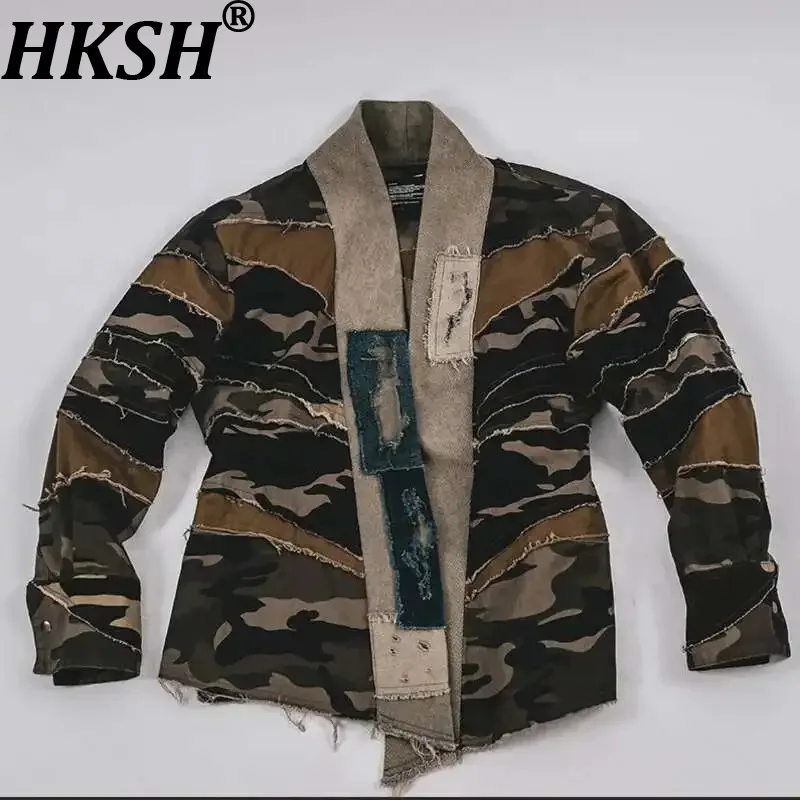 HKSH Spring Autumn New Men's Tide Punk Waste Land Open-Stitch Retro Patchwork Spliced Cardigan Deconstruct Broken Jacket HK2827