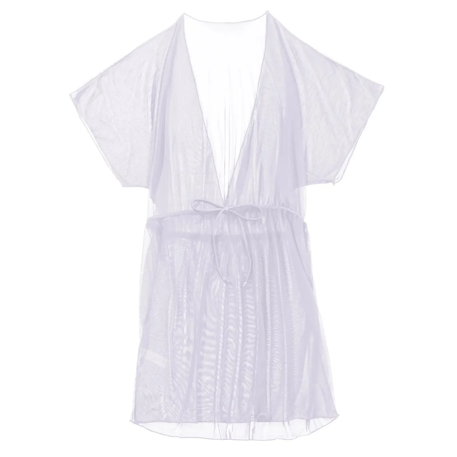 Copricostume da spiaggia in rete trasparente Copricostume da bagno sexy con scollo a V Bikini Abito da spiaggia con coulisse in vita Costume da bagno bianco nero Pareo