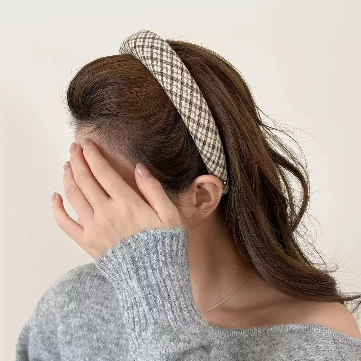 British College Style Plaid Hairbands Headband Women Girl Scrunchies Hair Head Hoop Band Accessories Headdress Headwear Ornament