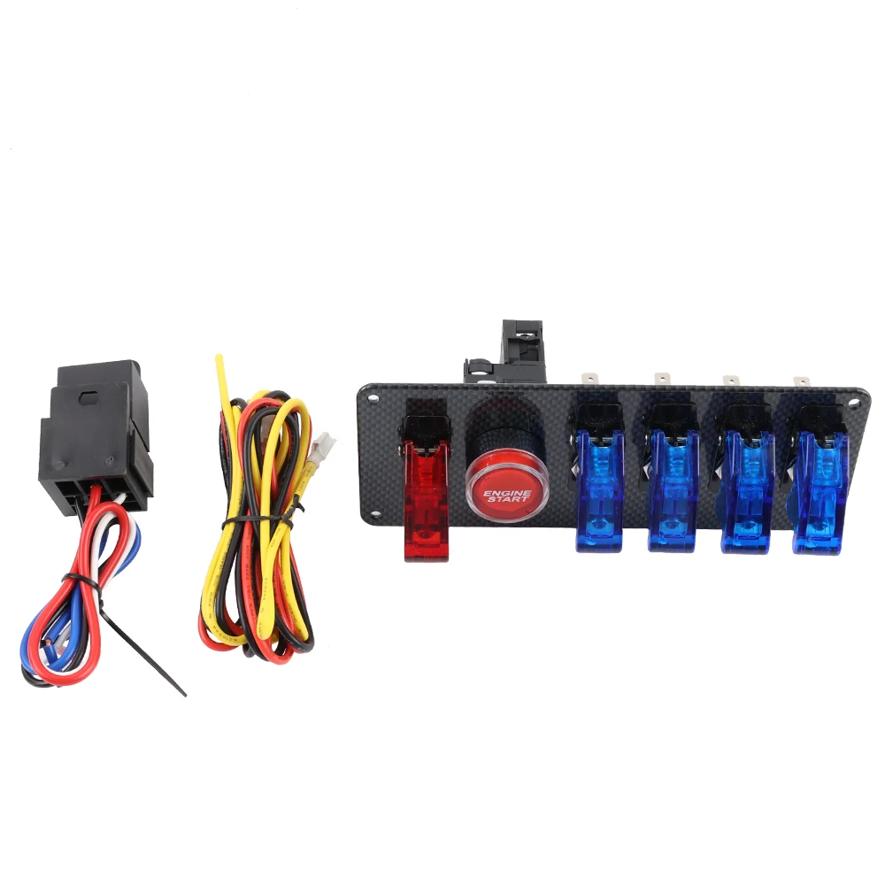 

12V Auto LED Toggle Ignition Switch Panel Racing Car Engine Start Push Set Kit 4 Blue & 1 Red LED Toggle Button Panel