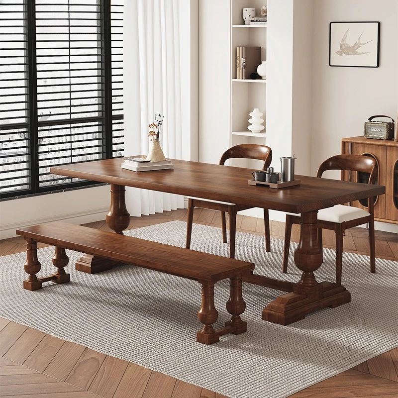 Retro solid wood dining table home high-end dining table living room long table workbench