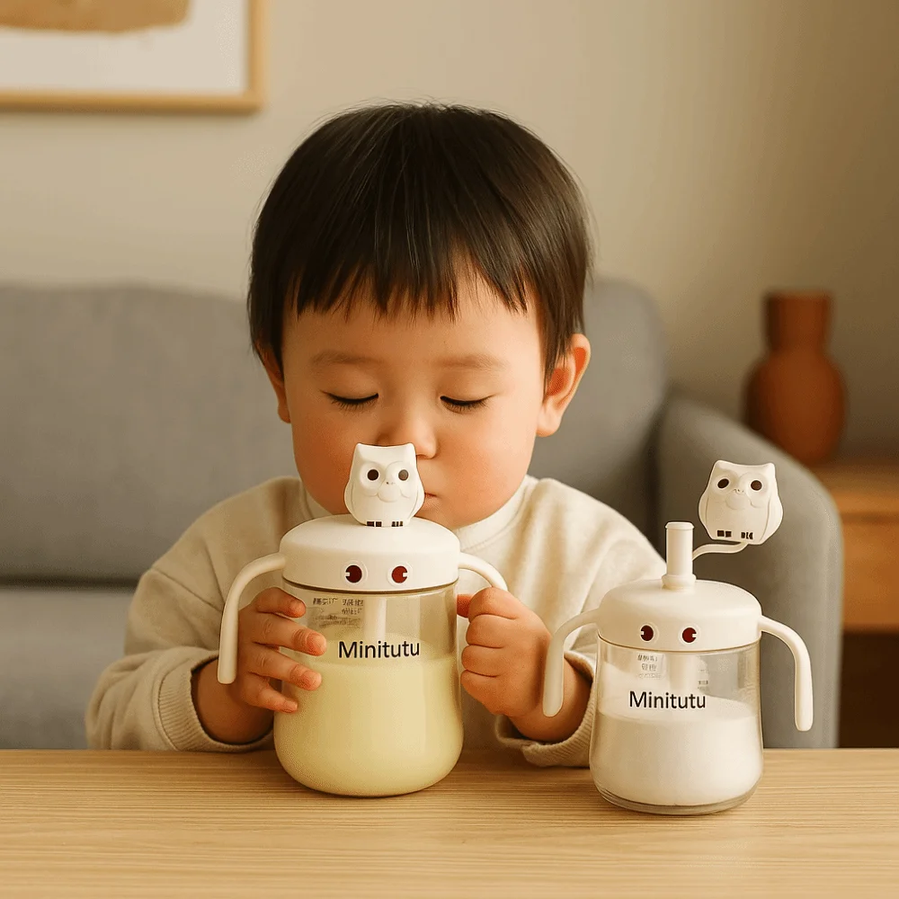 Biberons en Silicone à mamelon à débit lent, tasse à lait d'eau résistante à la chaleur de 320ml, réutilisable avec couvercle anti-poussière