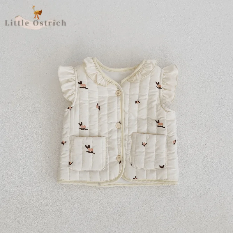 

Baby Girl Fleece Inside Floral Jacket Winter Infant Toddler Child Fly Sleeve Coat Thick Warm Casual Vest Baby Clothes 12M-7Y