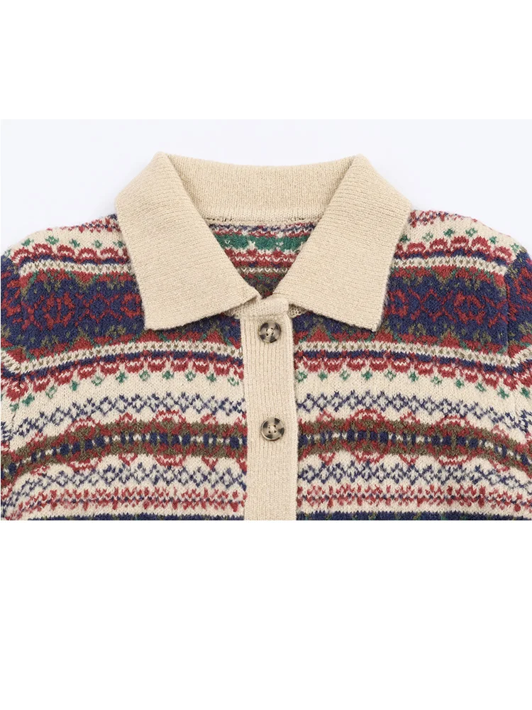 HH Cardigan eleganti da donna autunno Cardigan con colletto rovesciato Donna Chic monopetto stampato Tasche a maniche lunghe Top lavorato a maglia