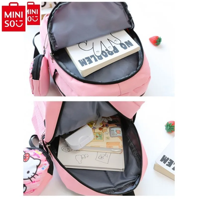 MINISO Trendy New Cartoon Hello Kitty Printed Lightweight and Comfortable Shoulder Strap Student Fashion Backpack