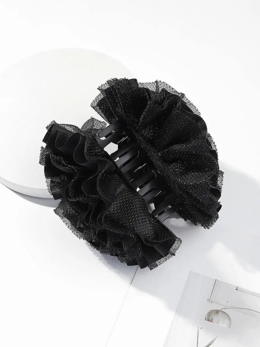 

Black Double Layer Ruffled Flower Hair Claw Clip For Women Elegant Hair Accessory