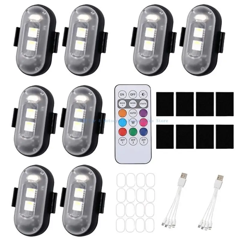 

L5BC Mini Designs Wireless LED Flashing Lights with Remote Control USB Charges LED Flashing Lights Simple Use for Car
