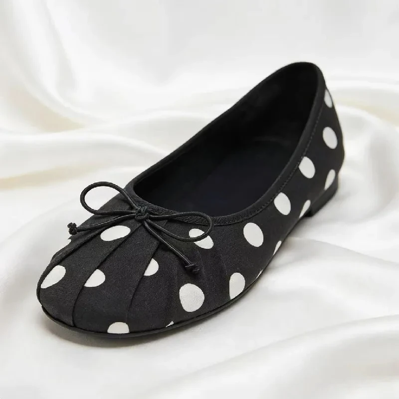 

Элегантные дизайнерские балетки для женщин с бантом, в горошек, плиссированные, нарядные туфли для девочек, туфли Мэри Джейн для вечеринок