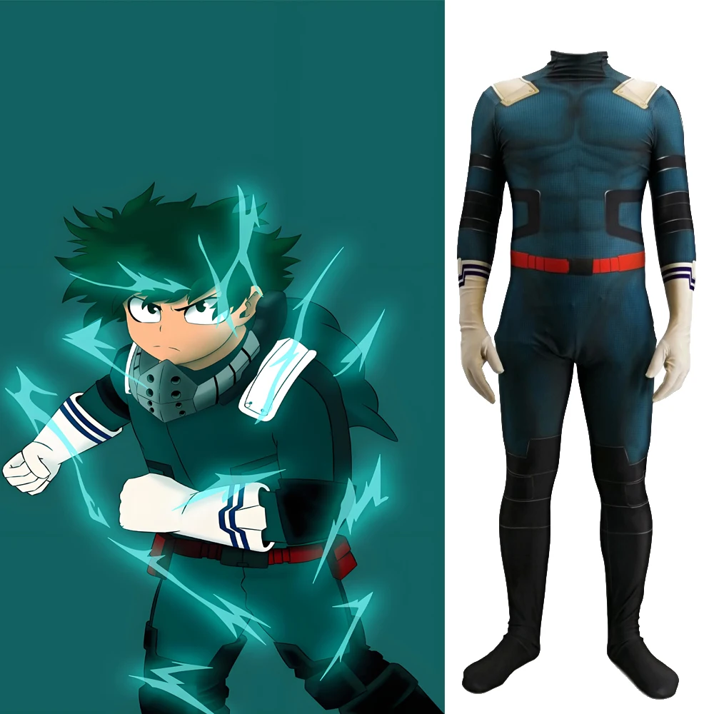 

My Hero Cosplay Academia No Hero Costume Midoriya Izuku 3D Printed Bodysuit Spandex Outfit Cosplay Halloween Costume Adult Kids