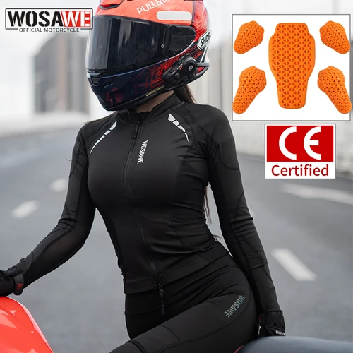 Imagen 1 del producto WOSAWE-Chaqueta de motocicleta para mujer, ropa de malla suave para ciclismo, Protector de armadura corporal con certificado CE, equipo de Moto, verano