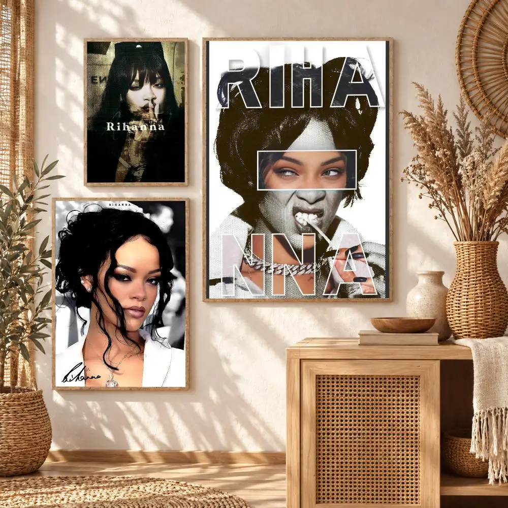 R&B Pop Singer R-Rihanna Poster Premium Modern Waterproof Wall Art Pictures for Bedroom Living Room Bar Decor