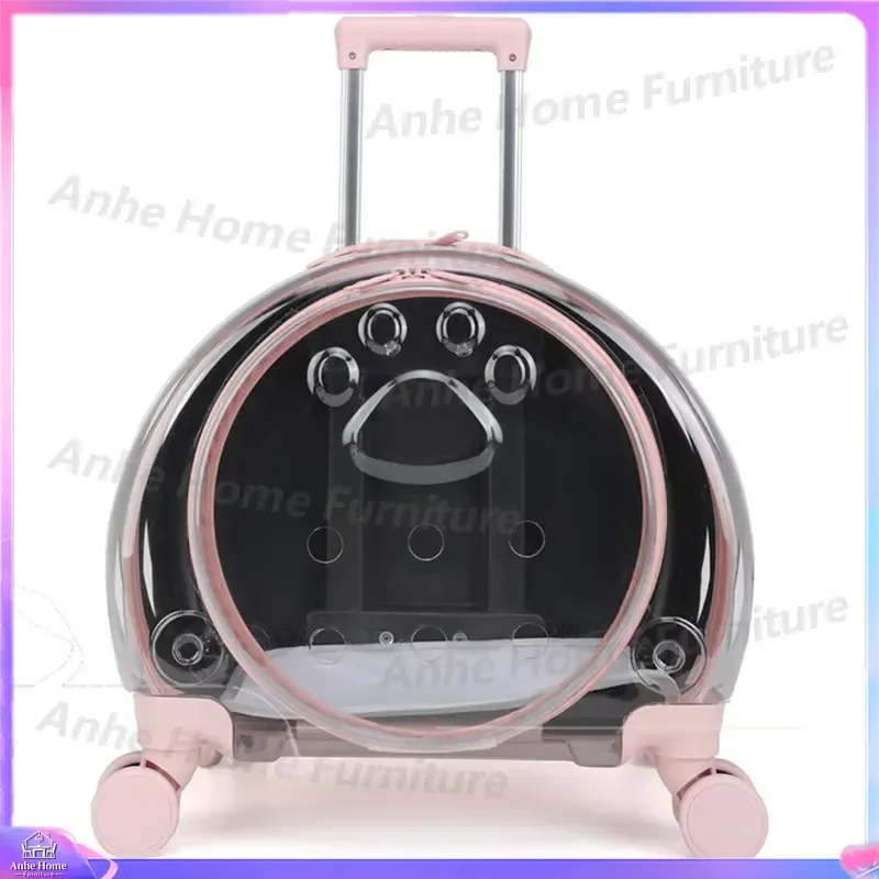 Portable PVC Cat Backpack with Wheels Breathable Pet Carrier Bag Eco Friendly Travel Trolley for Cats Dogs Small Animals