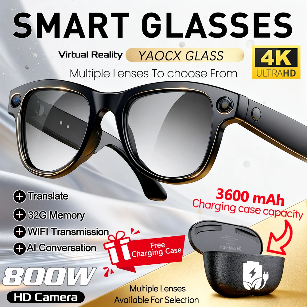 

2026 New Smart Glasses with Camera Video Recording AI Photo Recognition Bluetooth Call Voice Translation Sunglasses Men Women