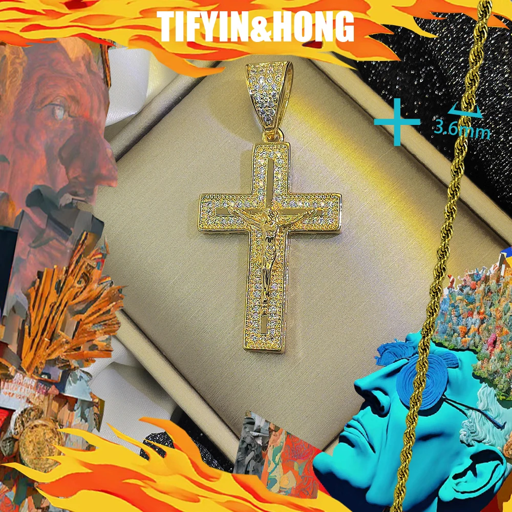 Street hip-hop 18K gold-plated necklace with cross pendant, high-end customization, exquisite independent packaging, rap, gift