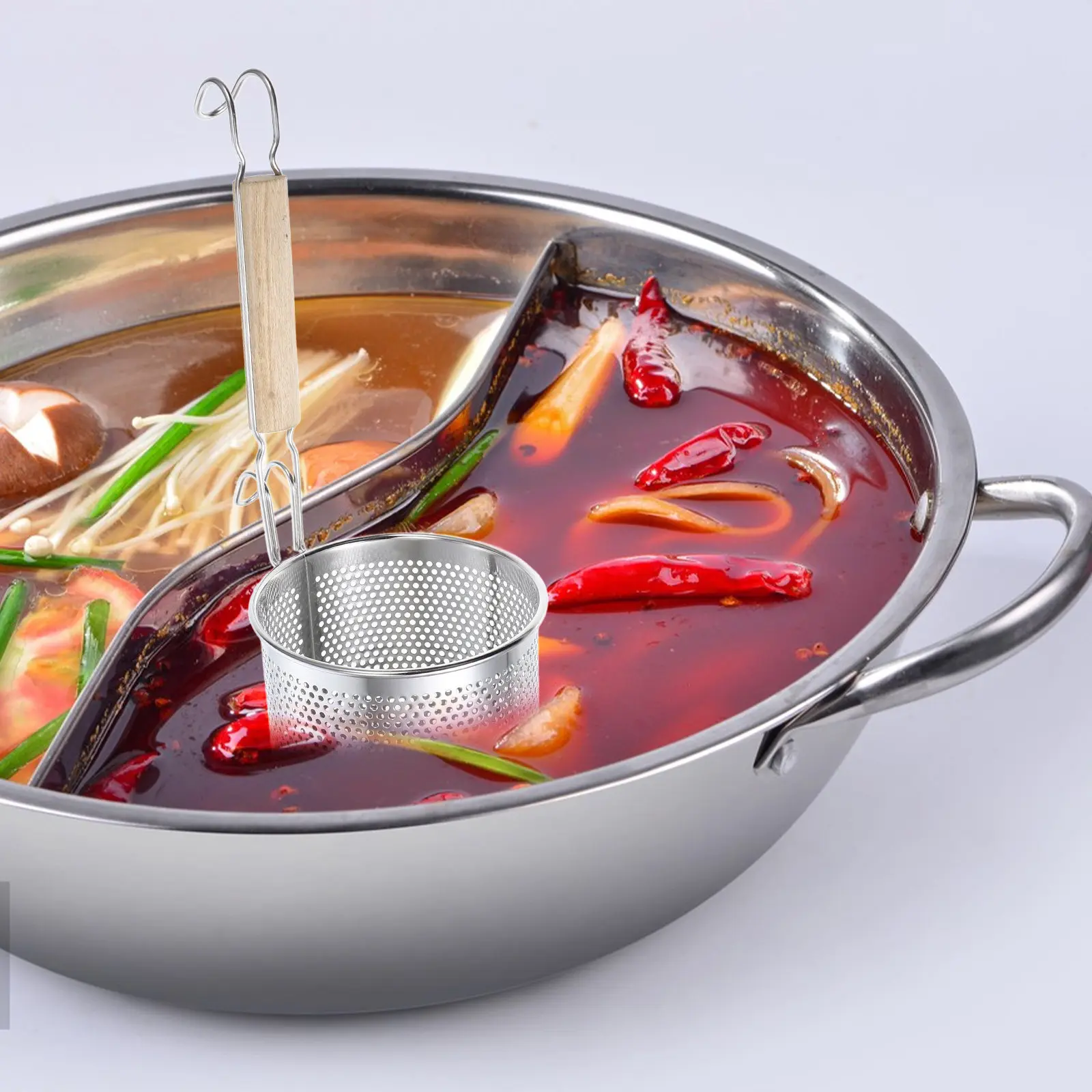 

1Pcs Stainless Steel Filter Spoon Wooden Handle Heat Resistant Kitchen Strainer Colander for Oil Water Drain Cooking Tool