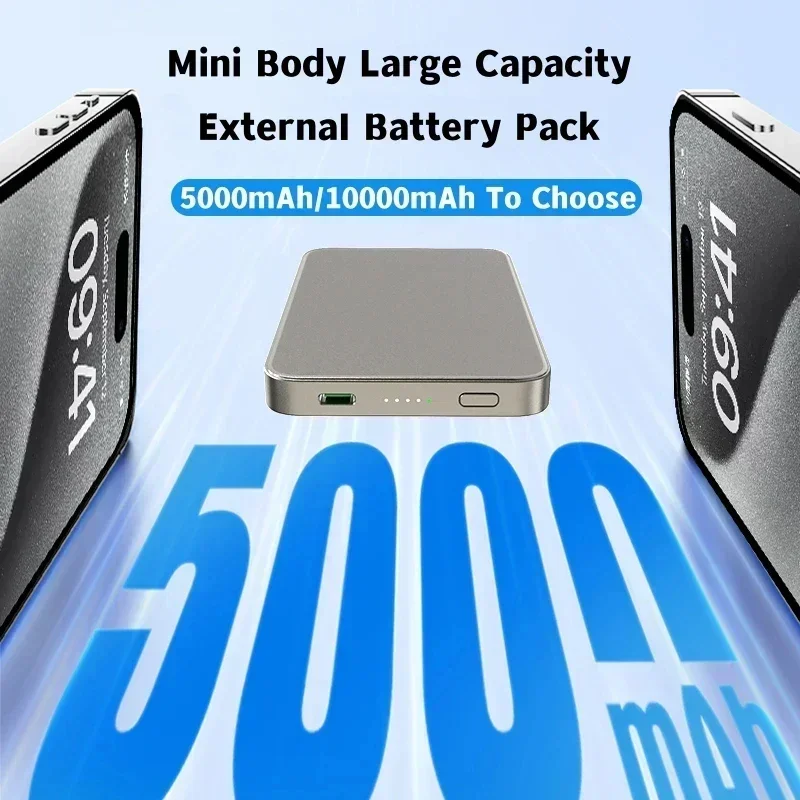 2025 Thin PD20W Fast Charge 10000mAh Metal Magnetic Wireless Power Bank for iPhone 15 Samsung S23 Portable Auxiliary Battery