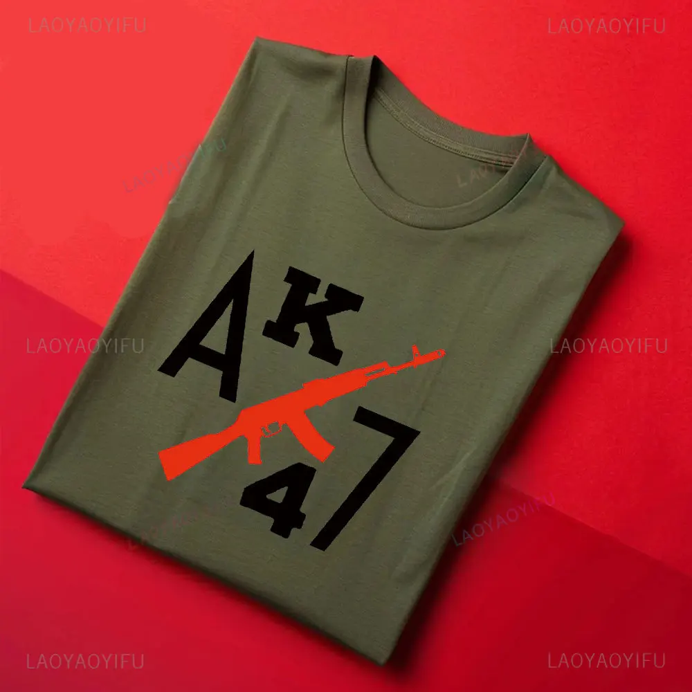 Summer Fashion Graphic T Shirts Classic  Ak 47 Gun Man Retro Army Fan Tough Guy Wind Speed Dry O Collar Shirt Punk Cool Tops