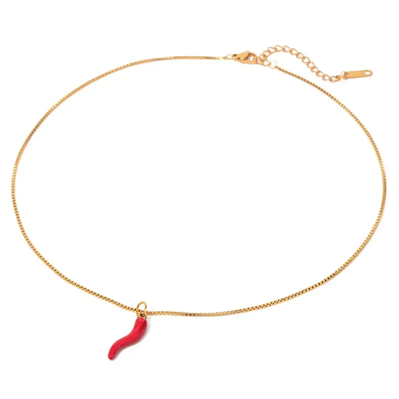 Minar 2024, gran oferta, collares con colgante de Chile esmaltado de Color rojo para mujer y niña, gargantillas de cadena con caja chapada en PVD de oro de 18 quilates y acero de titanio