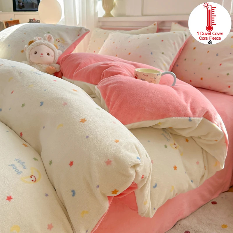 

1 Piece Coral Fleece Duvet Cover No Pillowcase– Ultra-Soft Warm Plush Fade-Resistant Durable Comfort Single Couble Bed Sizes