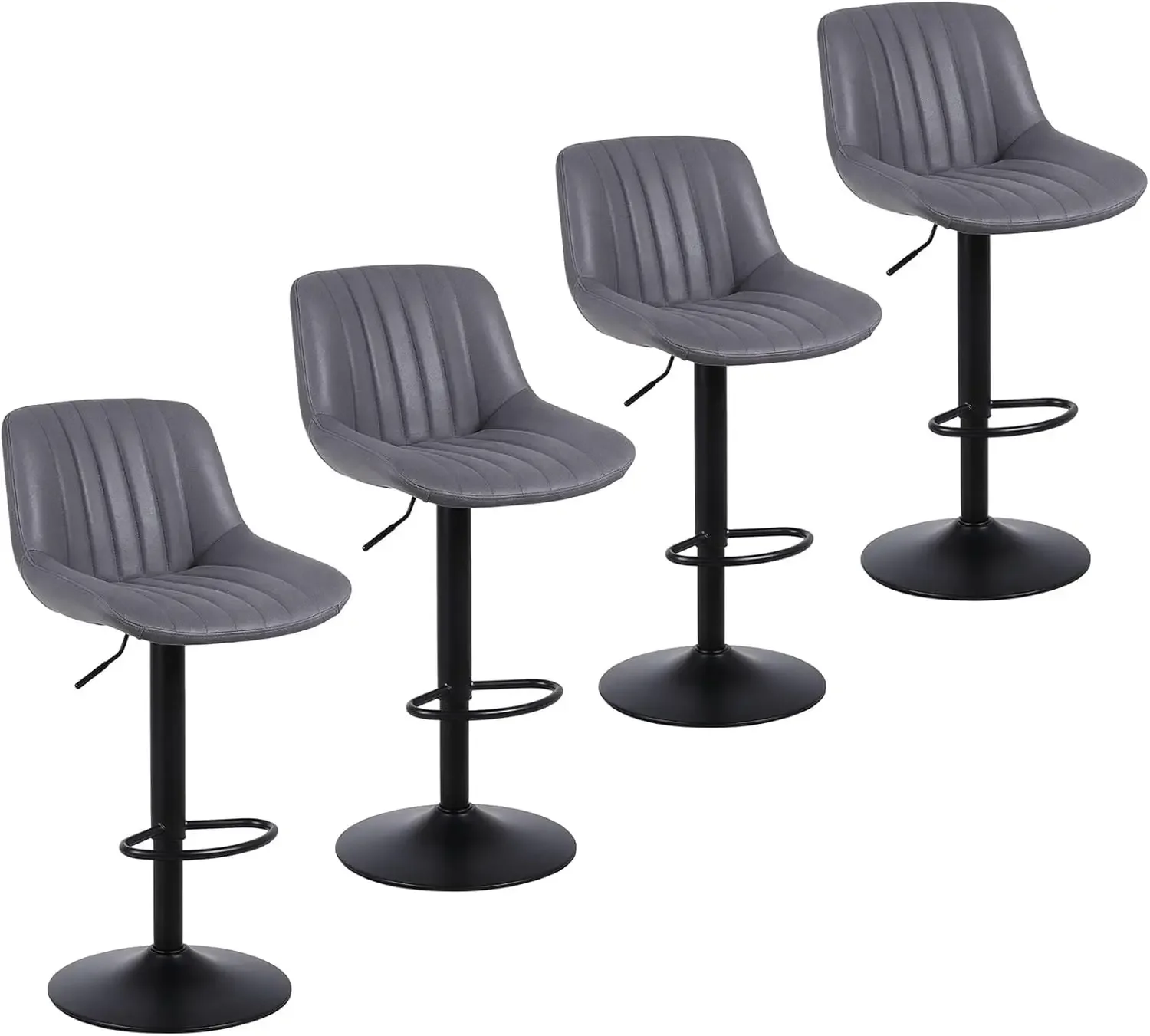 

Set of 4 Swivel Counter Height Barstools with Back Adjustable PU Leather Bar Chairs Modern Armless Kitchen Island Stool Grey