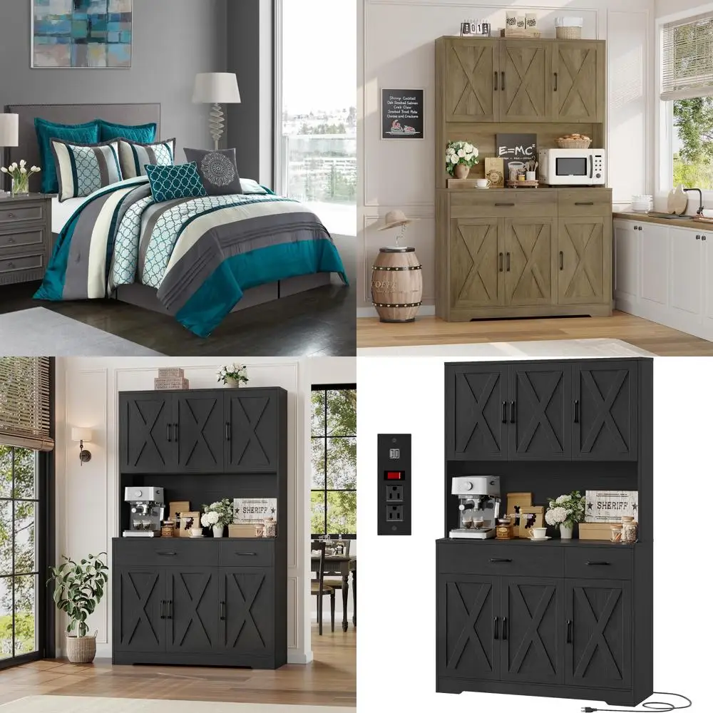 طقم لحاف مكون من 8 قطع من قماش الجاكار باللون الرمادي والأزرق المخضر مع تنورة سرير ووسائد مطرزة وشامز #1