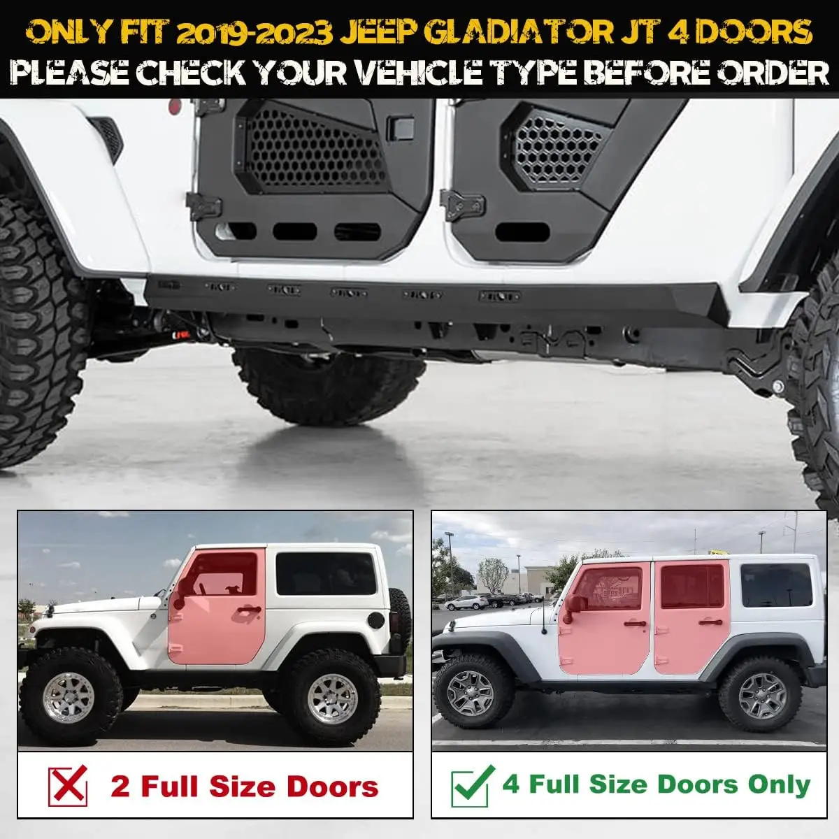 Factory wholesale door side bar with LED light 4 full size doors running board for Jeep JT Gladiator 2019 2020 2021 2022 2023