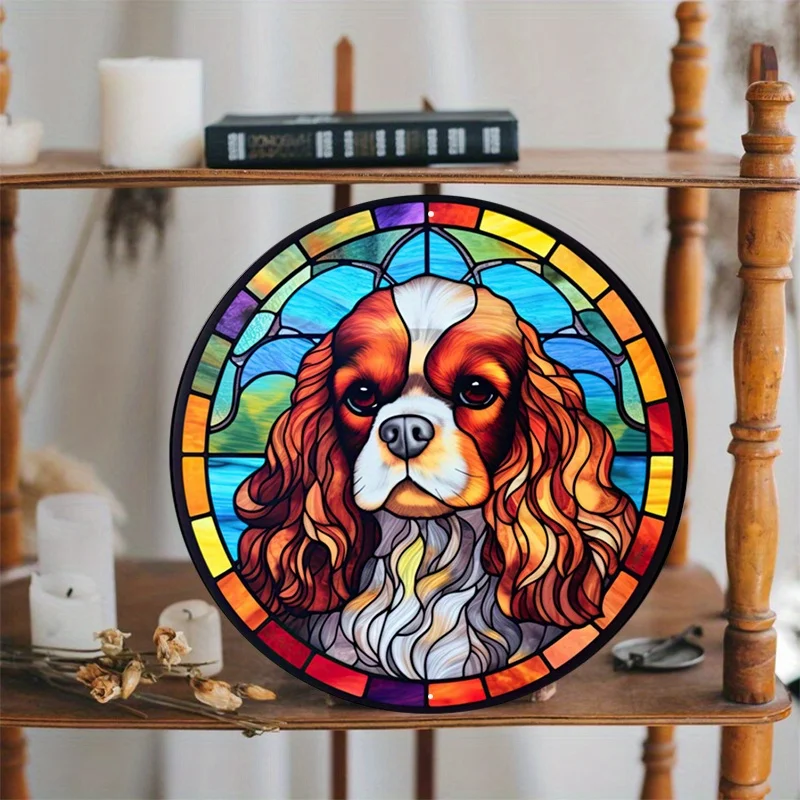 Multicolored Aluminum Metal Sign, Cavalier King Charles Spaniel, Stained Glass Look Sign, Home Decoration, 8x8in, 1PC