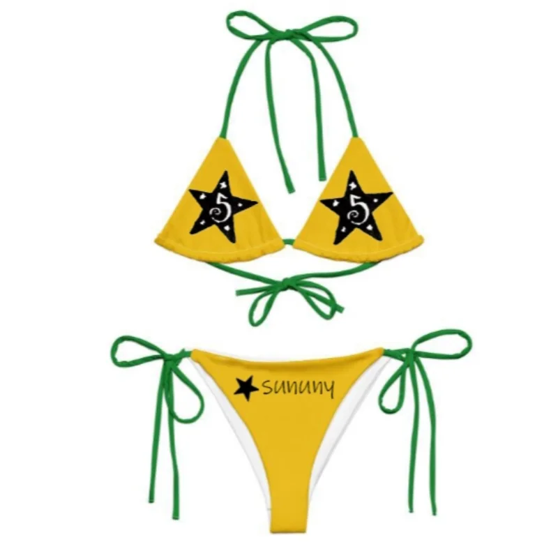 

2025 New sexy hot girl backless and navel tied bikini thong split swimsuit two-piece set Y2K