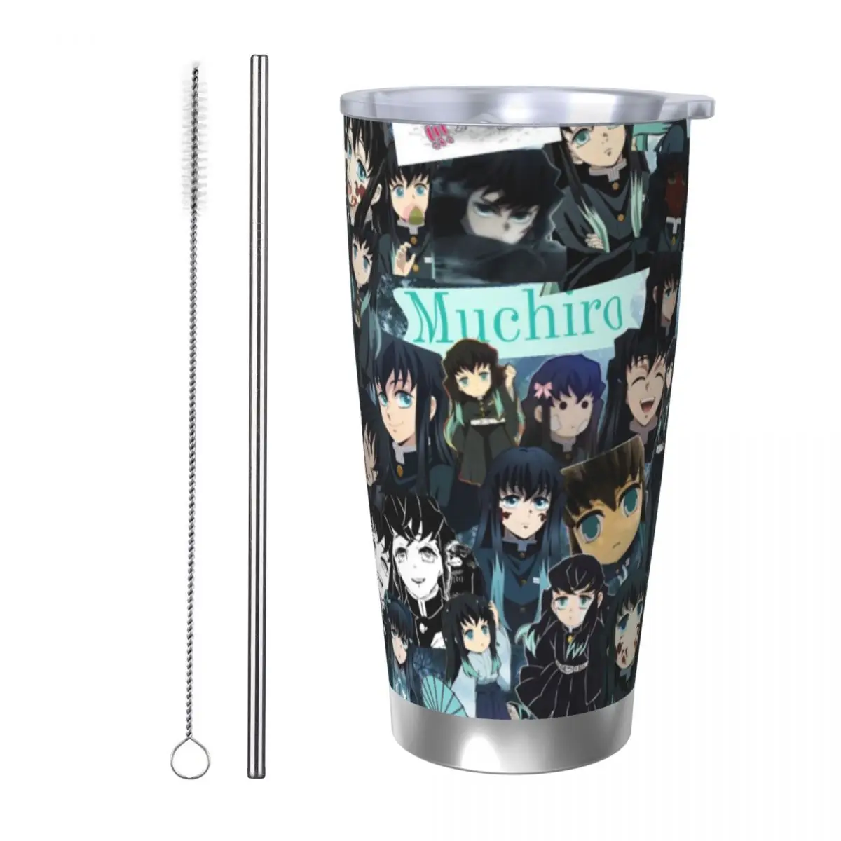 Muichiro Tokito Demon Slayer 20oz Stainless Steel Car Mug Straw Thermal Iced Travel Cup Vacuum Insulated Coffee Hot Cup